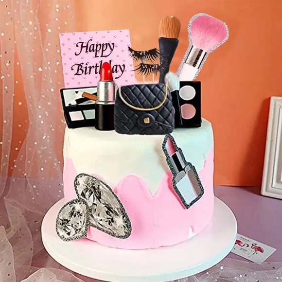 11 Pieces Makeup Fashion Theme Cake Decorations Set, Birthday Party Cake Toppers - Picture 2 of 9